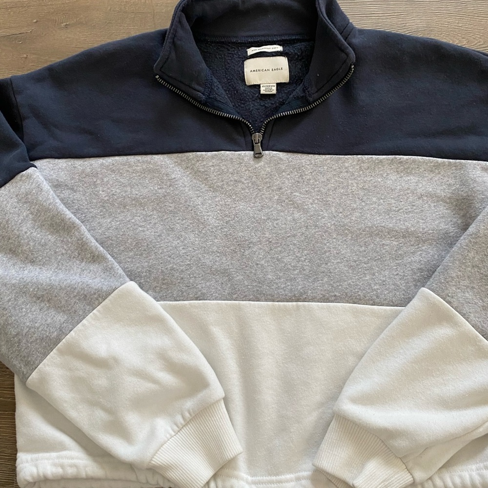 American Eagle 1/4 Zip Color Block Tie Oversized Pullover Jacket Sweatshirt - Picture 3 of 9